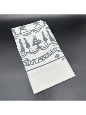 Just Married Kitchen Hand Towel White Gray Silhouettes Wedding Gift Kei & Molly